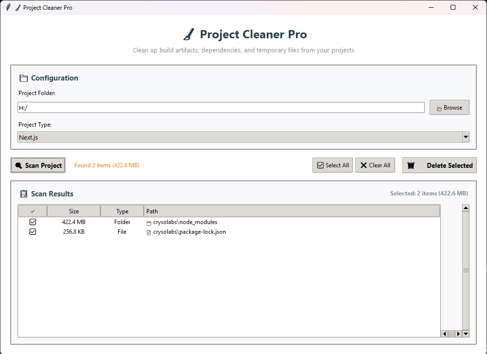 Project Cleaner Pro GUI Screenshot