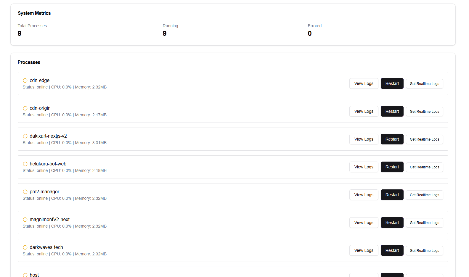 PM2 Manager Interface
