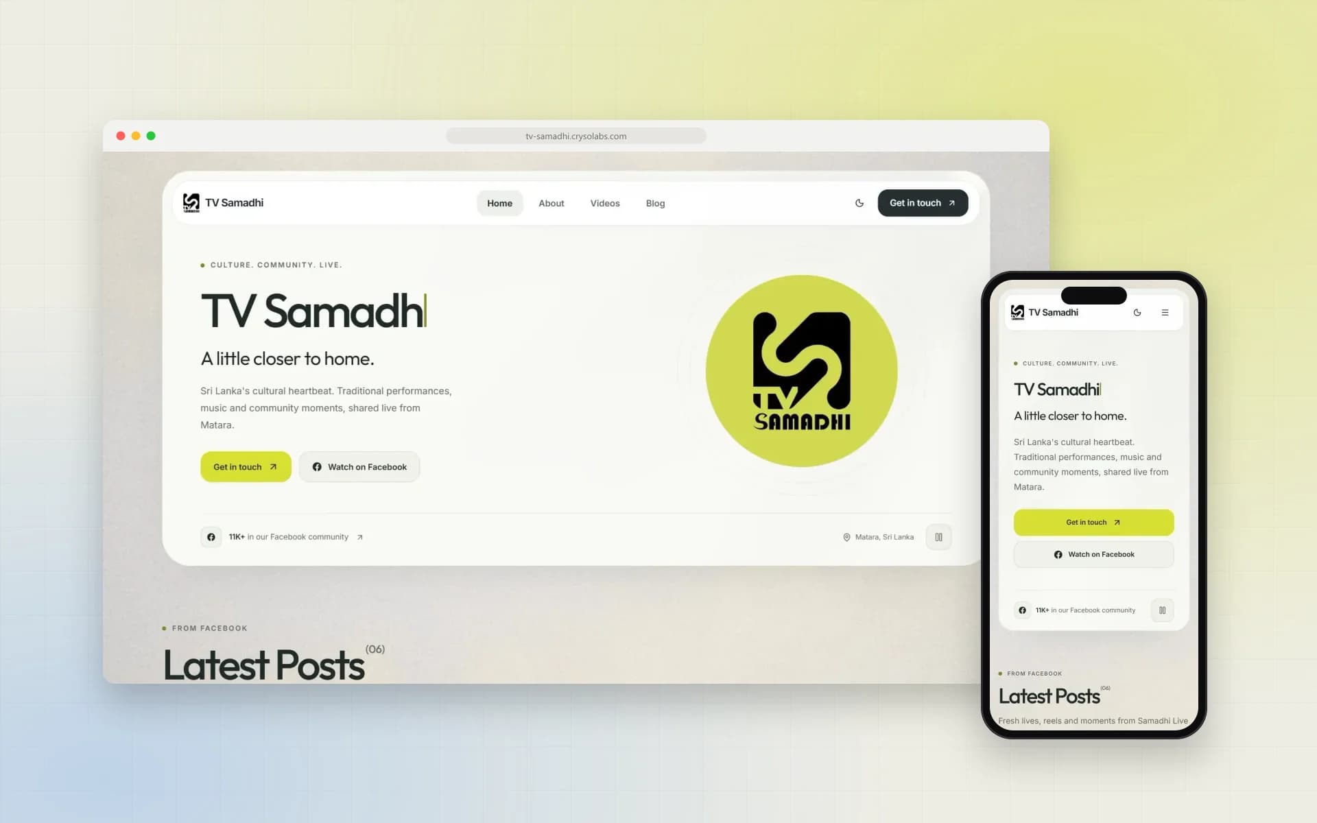 TV Samadhi website on desktop and mobile
