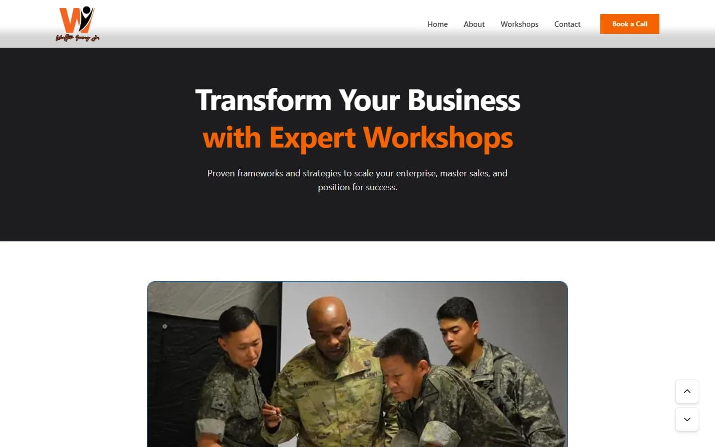 Workshop discovery — Dedicated workshop pages present learning opportunities and their booking entry points. Captured from the local project preview.