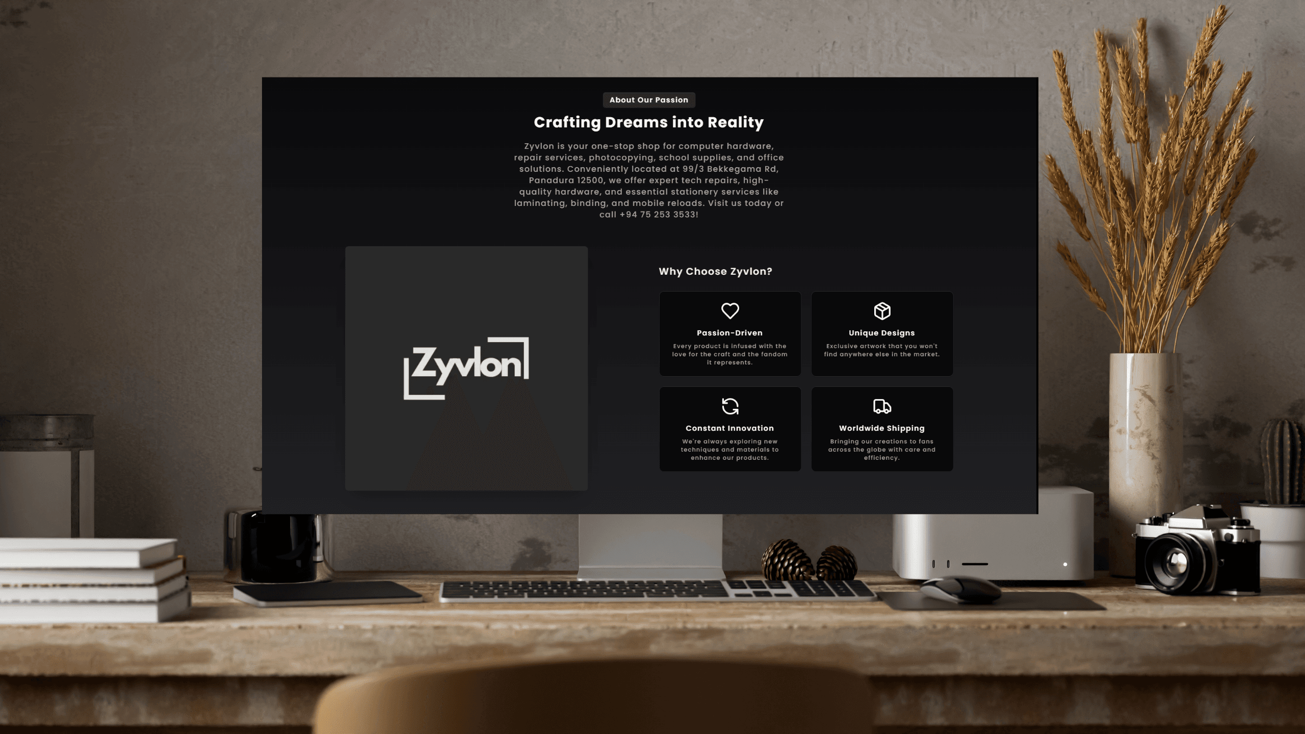 Zyvlon brand and storefront experience on a desktop mockup