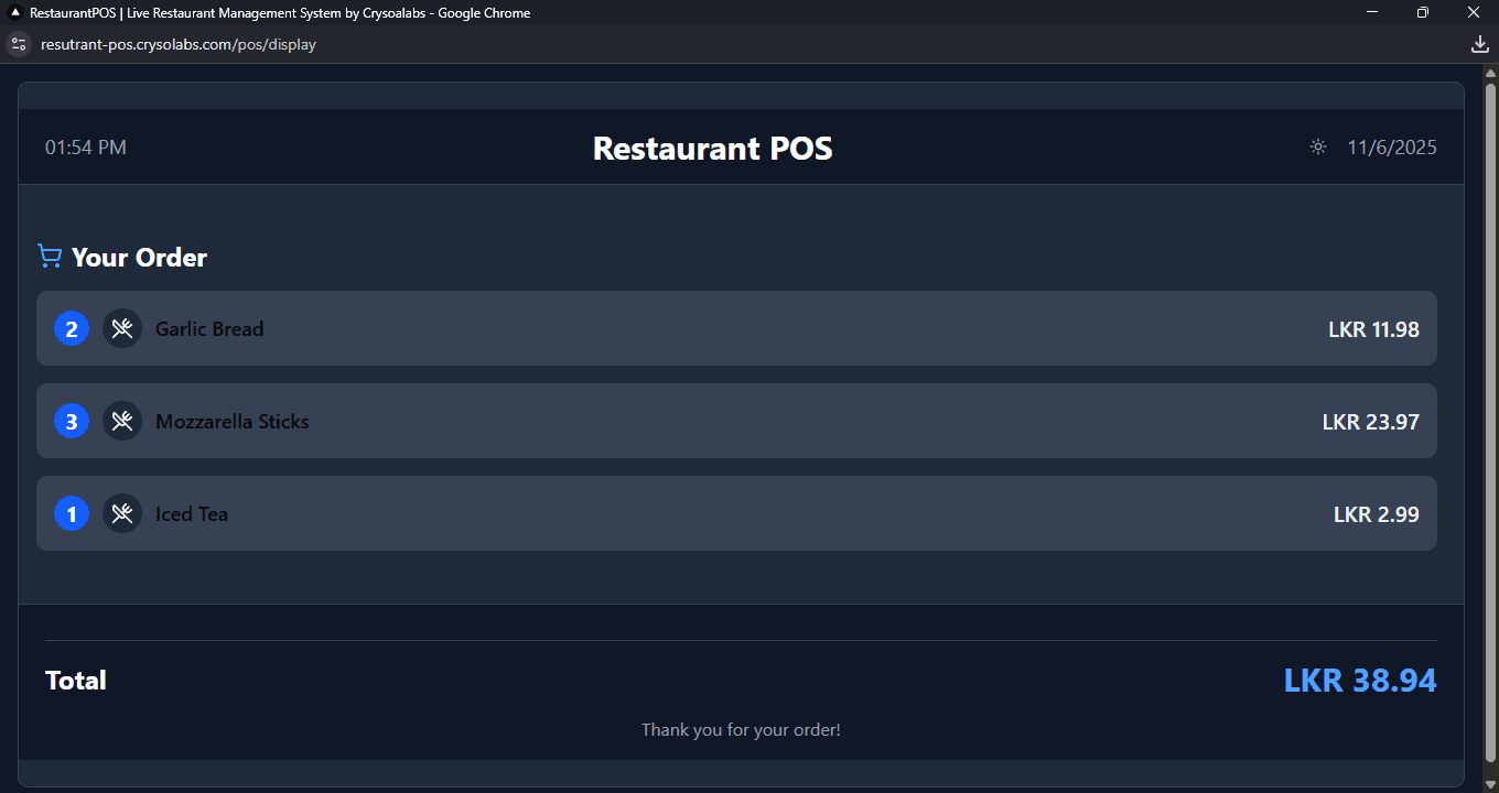 Restaurant POS cashier interface